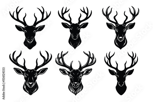 Set Of deer head silhouette isolated on white background