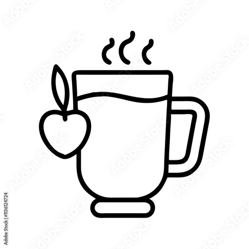 hot cider mug icon, fall line art, fall icon - simple black line art icon of hot cider mug, symbolizing fall celebrations. fall vector art.