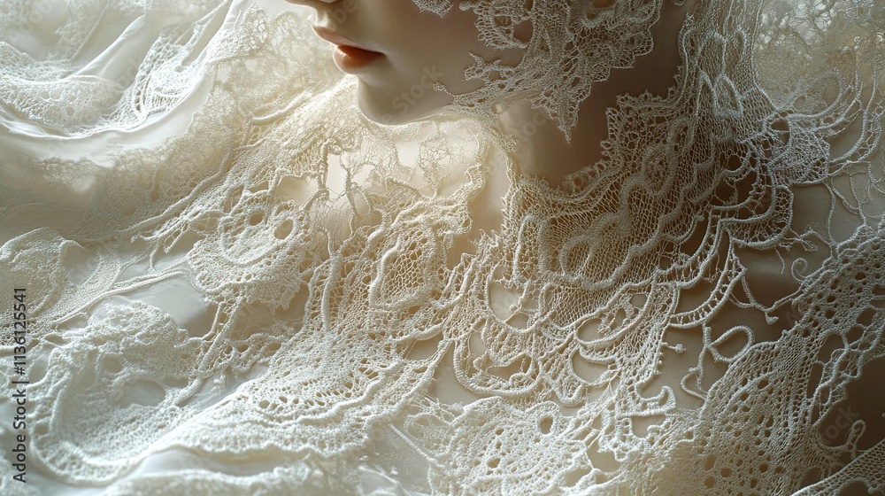 Fototapeta premium Close-up of Exquisite White Lace Fabric