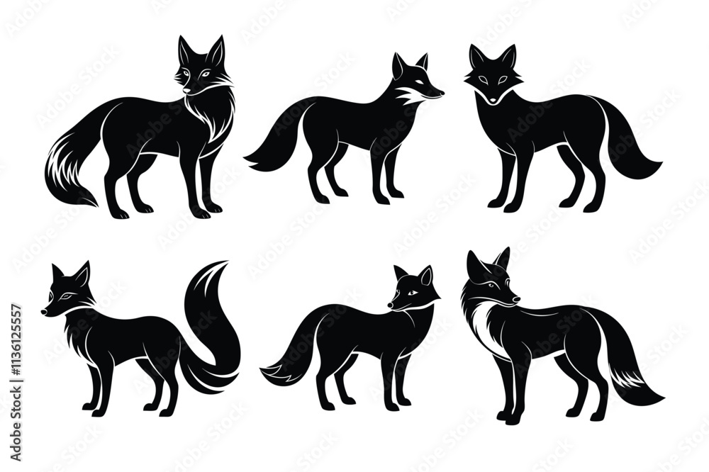 Collection of fox silhouette on white background Collection of fox silhouette on white background