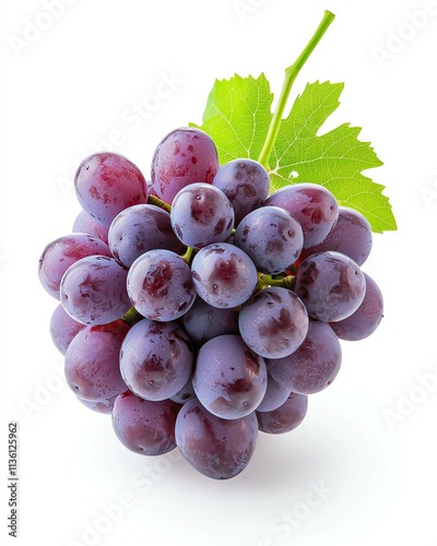 Fresh grapes with vibrant colors and texture ,Purple grape cluster fresh purple grape with stem purple grape isolated on white background ,natural fresh grape fruit ,purple grapes for healthy eating