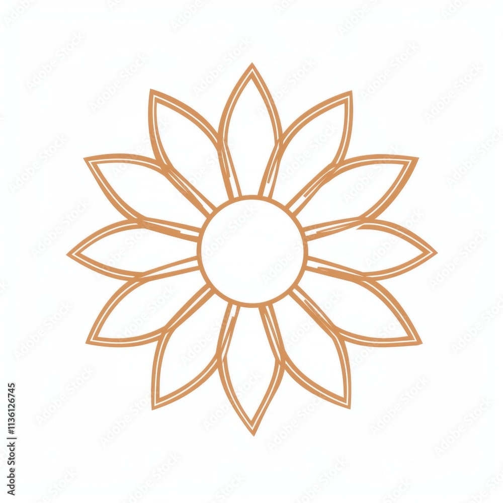 A minimalist floral design featuring a central circle and petal-like shapes.