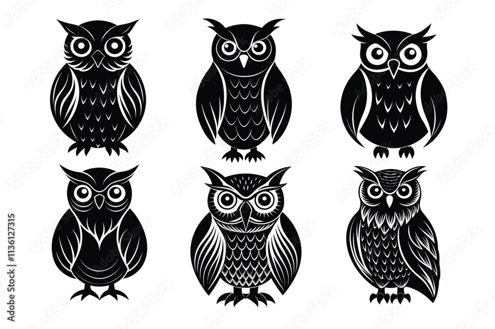 Set Of owl bird silhouette Set Of owl bird silhouette