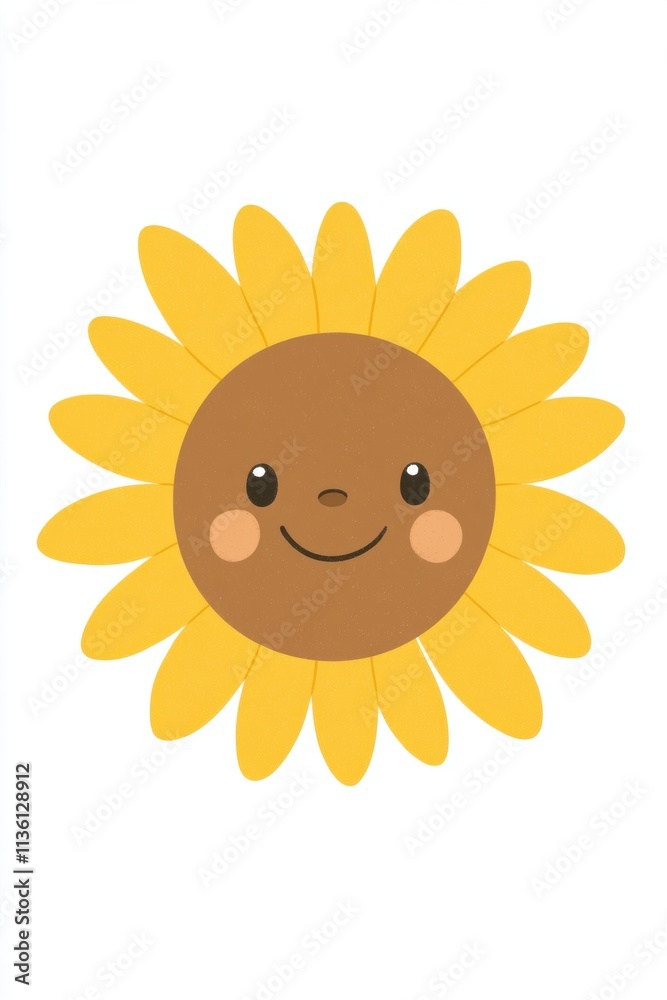 A cheerful sun with a smiling face and yellow petals. A cheerful sun with a smiling face and yellow petals.