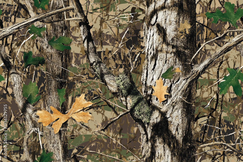 Military-Grade Camouflage with Real Tree Forest Pattern for Hunting