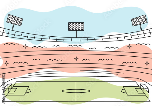 Football stadium sport graphic color landscape sketch illustration vector. Soccer stadium line art.