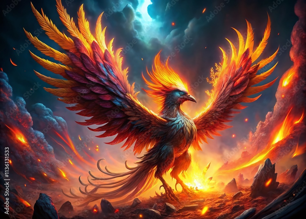 Fiery Phoenix Bird, Surreal Firebird, Mythical Creature, Burning Wings, Fantasy Art, AI Generated Image Fiery Phoenix Bird, Surreal Firebird, Mythical Creature, Burning Wings, Fantasy Art, AI Generated Image