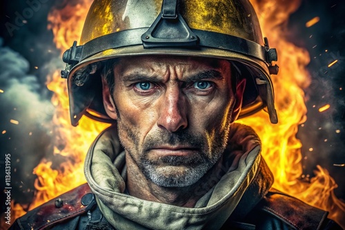 Firefighter Portrait Photography, Brave Fireman, Heroic Firefighter Image, Emergency Responder Photo