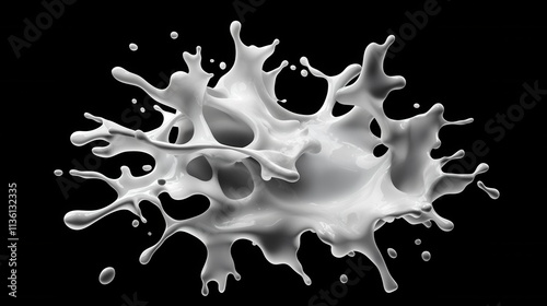 A dynamic splash of white liquid against a black background, capturing the motion and fluidity of the substance.