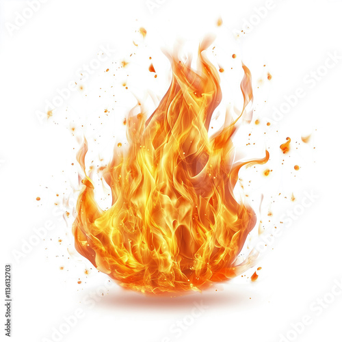 Fire flames isolated on white background rendered