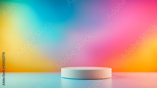 Podium presentation setup abstract background photography colorful environment wide angle creative concept