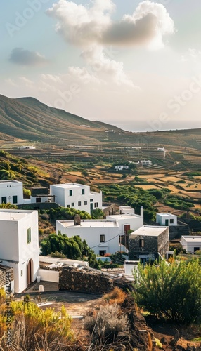 Breathtaking panoramic view of pantelleria showcasing white dammusi roofs in serene sandy landscape
