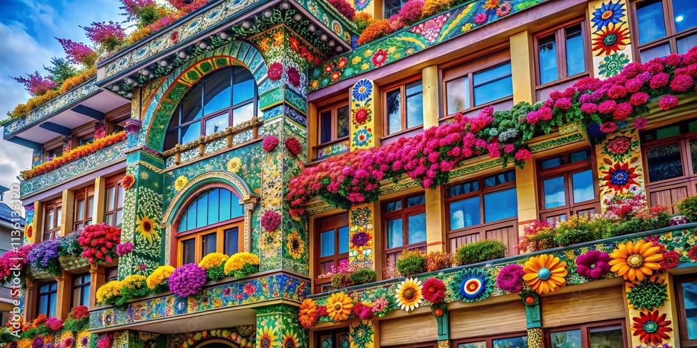 Fototapeta premium Floral Architectural Photography Beautiful Building Facades with Flower Designs