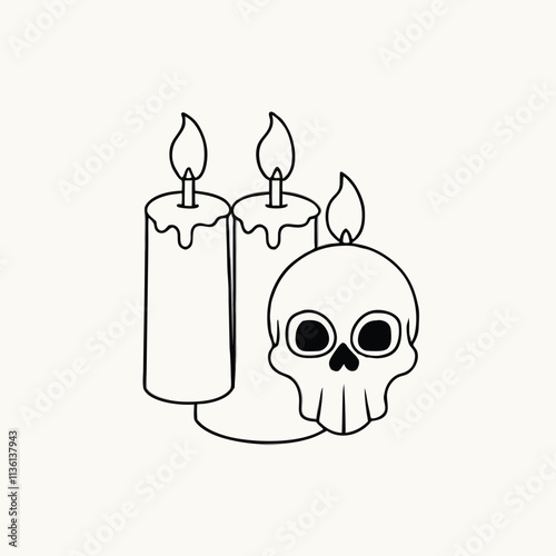 Creepy and cute skulls cartoon characters. Halloween vector illustration in Kawaii Style