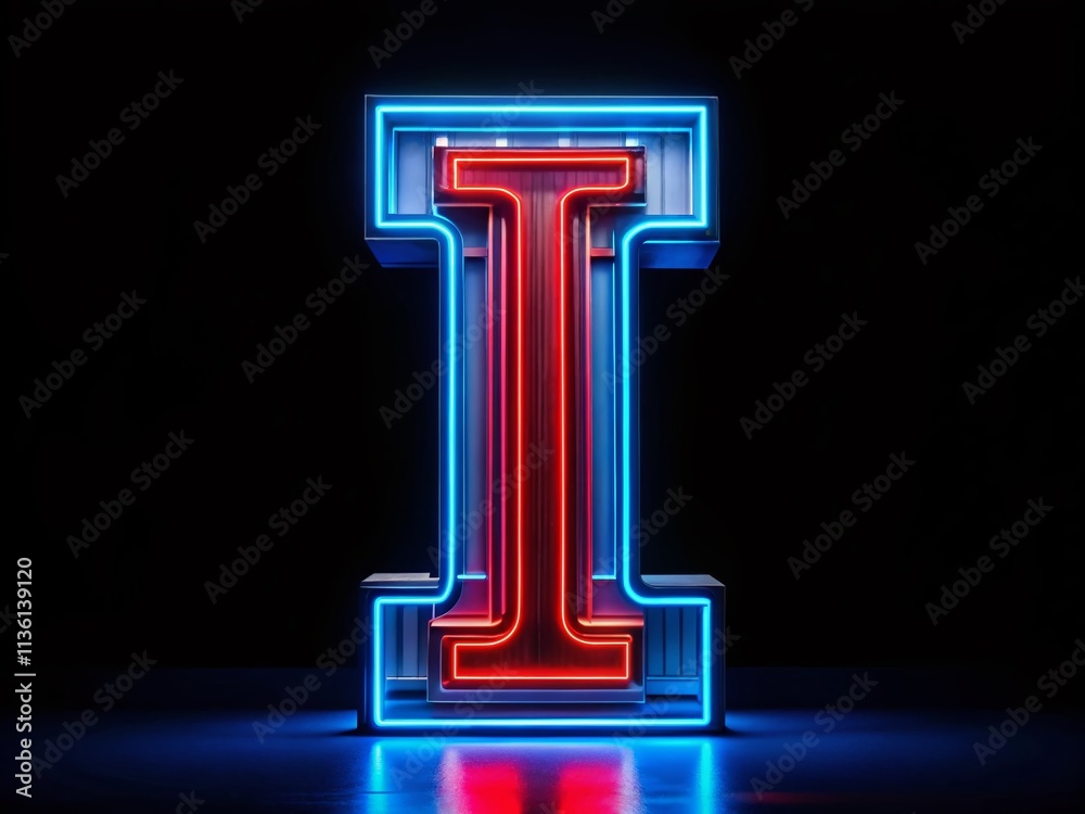 Futuristic Letter I in Blue and Red Neon Lighting on Black Background for Modern Design and Creative Projects Futuristic Letter I in Blue and Red Neon Lighting on Black Background for Modern Design and Creative Projects