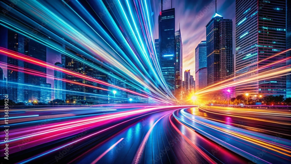 Fototapeta premium Futuristic Long Exposure Technology Background with Dynamic Light Trails and Abstract Patterns for Seamless Looping Visuals in Digital Environments