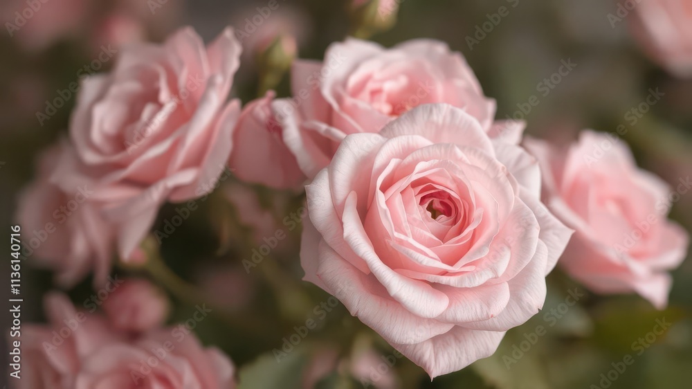Soft focus, blurred background of light pink roses, pastel hues, pale, pink, abstract