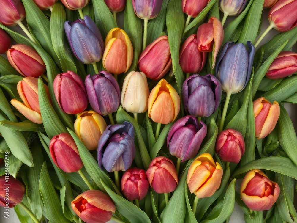 Vibrant tulips arranged in a heart shape, conveying affection, symbol, element Vibrant tulips arranged in a heart shape, conveying affection, symbol, element