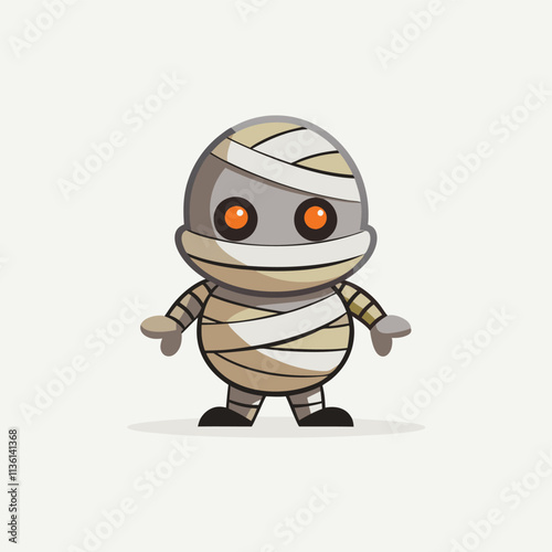 black and white mummy character isolated on white. Halloween concept vector illustration