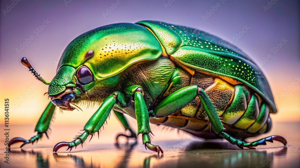 Naklejka premium Giant Green Beetle Macro Photography - Closeup Insect Image, Detailed Green Beetle Stock Photo, Large Green Bug Pictures, Nature Photography