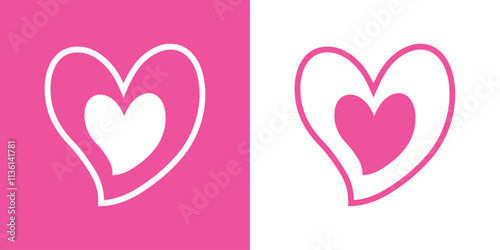 Logo con corazón concéntrico con líneas y relleno para tarjetas y felicitaciones de San Valentín