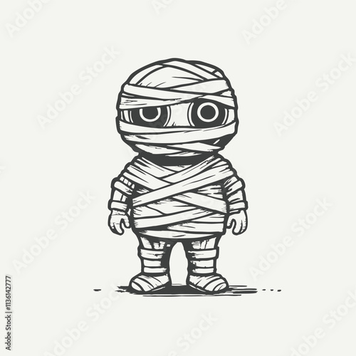 Black silhouette Cartoon mummy isolated on white background of illustration