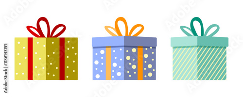Set of Christmas gift boxes on white background for festive celebrations, special sales and birthday celebrations Vector illustration