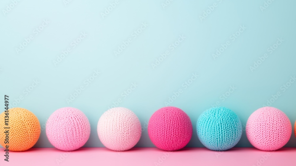 Colorful Knitted Balls Displayed Against a Light Background for Creative Design and Mockup Inspiration Colorful Knitted Balls Displayed Against a Light Background for Creative Design and Mockup Inspiration