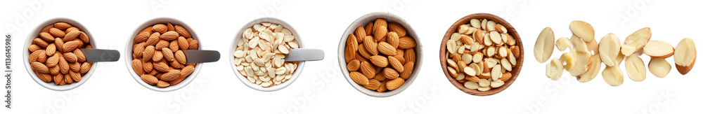 Assorted nuts in cups and bowls on transparency background Assorted nuts in cups and bowls on transparency background