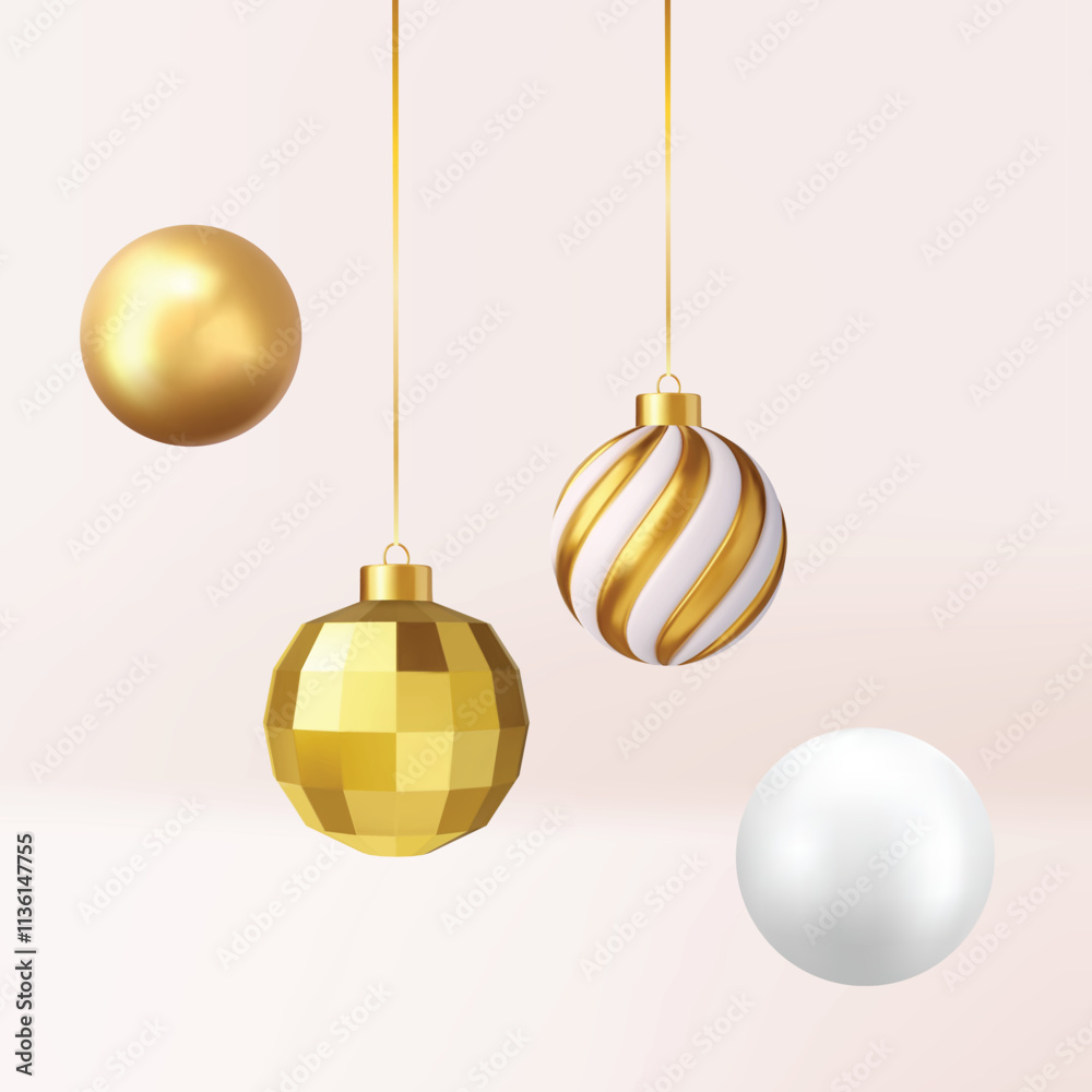 set of 3d vector christmas ball decoration on white background set of 3d vector christmas ball decoration on white background