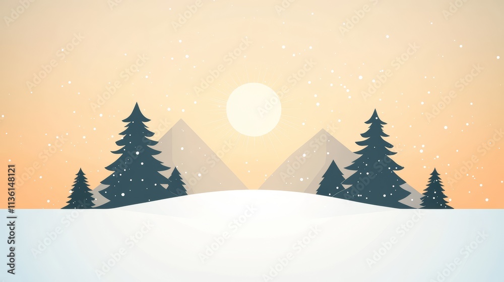 Snowy Mountain Landscape with Pine Trees under a Bright Winter Sun. Snowy Mountain Landscape with Pine Trees under a Bright Winter Sun.