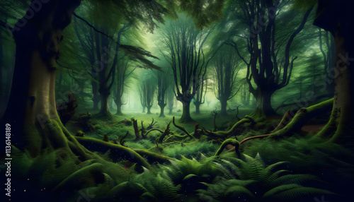 An image of a beautiful magic forest landscape