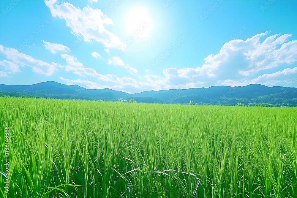 Sunny day, green field, mountains background. Sunny day, green field, mountains background.