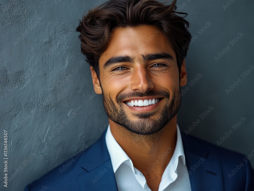 Confident businessman with a suit and a smile in a studio background, He looking at the camera Confident businessman with a suit and a smile in a studio background, He looking at the camera