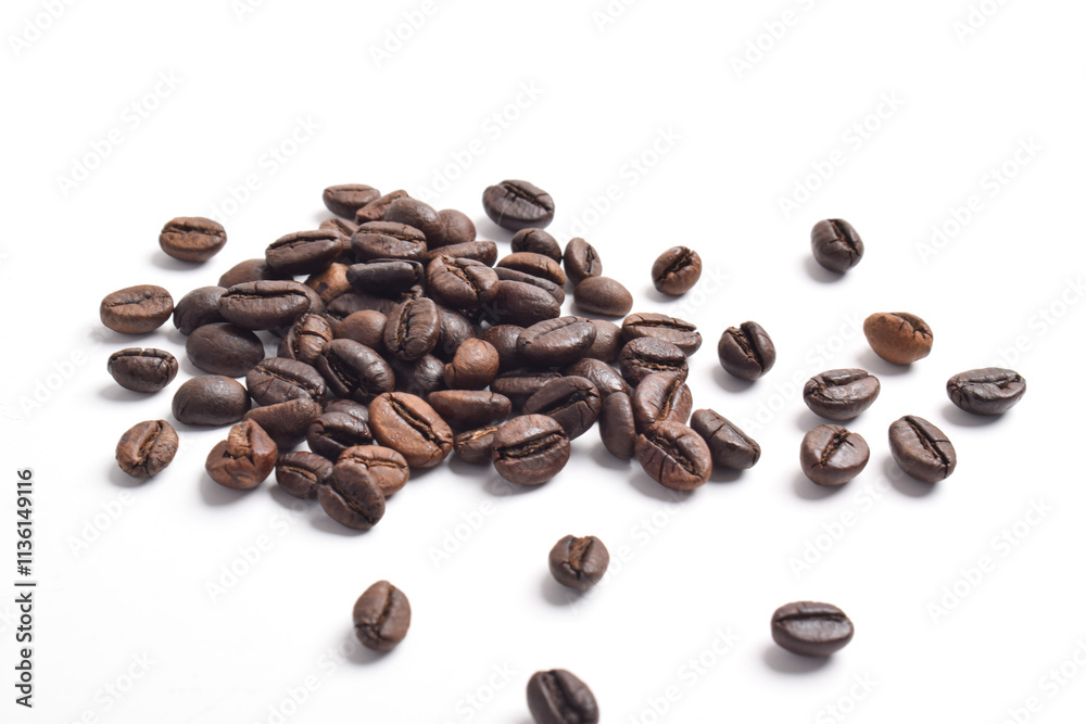 Fresh Roasted Coffee Beans Isolated On White Background