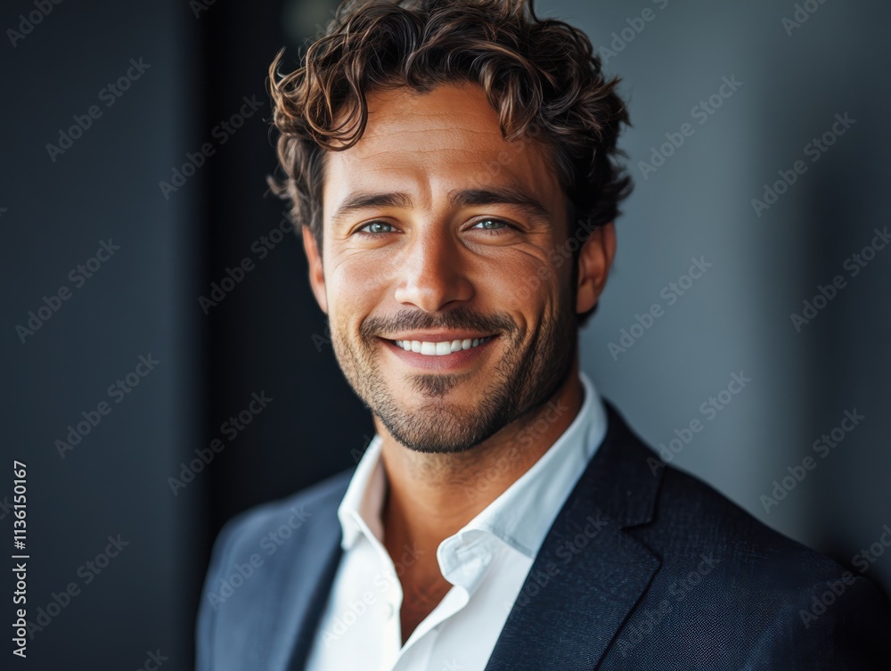 Confident businessman with a suit and a smile in a studio background, He looking at the camera Confident businessman with a suit and a smile in a studio background, He looking at the camera
