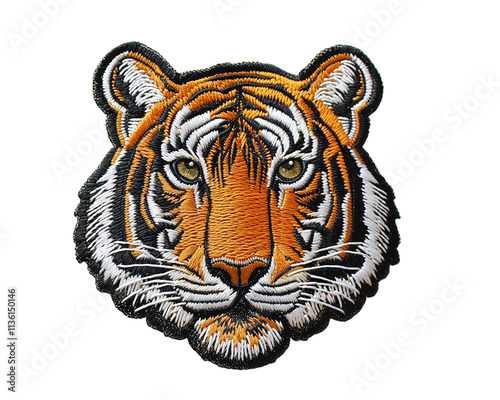 embroidered tiger head patches cut out png on transparent background