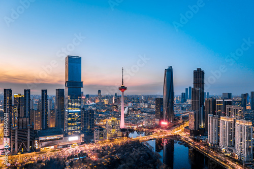 Aerial Night View of City Skyline in Shenyang, Liaoning Province, China