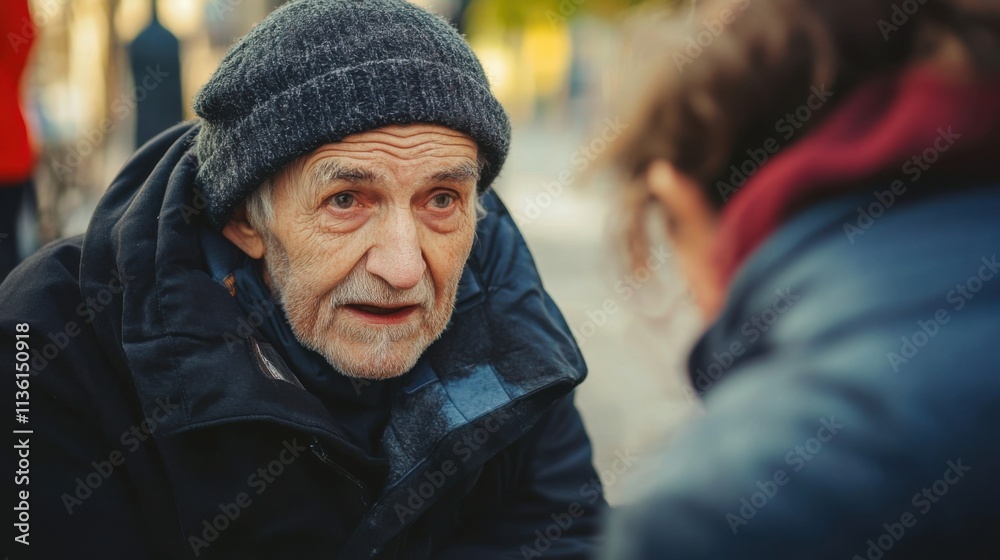 Elderly person experiencing homelessness with supportive Elderly person experiencing homelessness with supportive