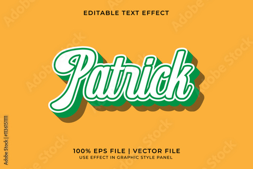 3D vector editable text effect for St. Patrick Day event with yellow and green color