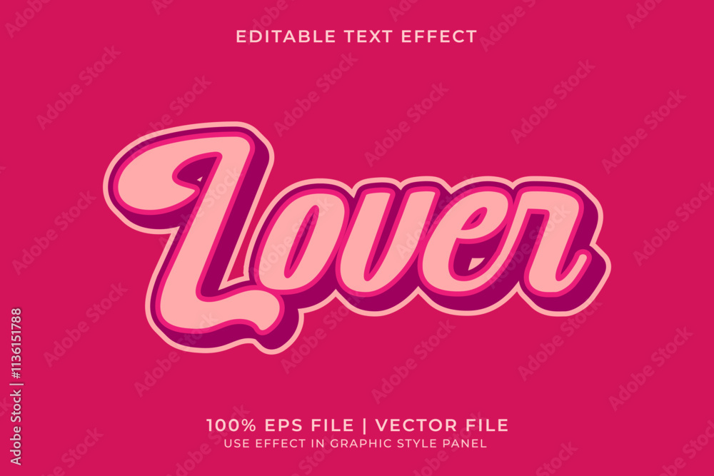 3D vector editable text effect for Love or Valentine event with pink color