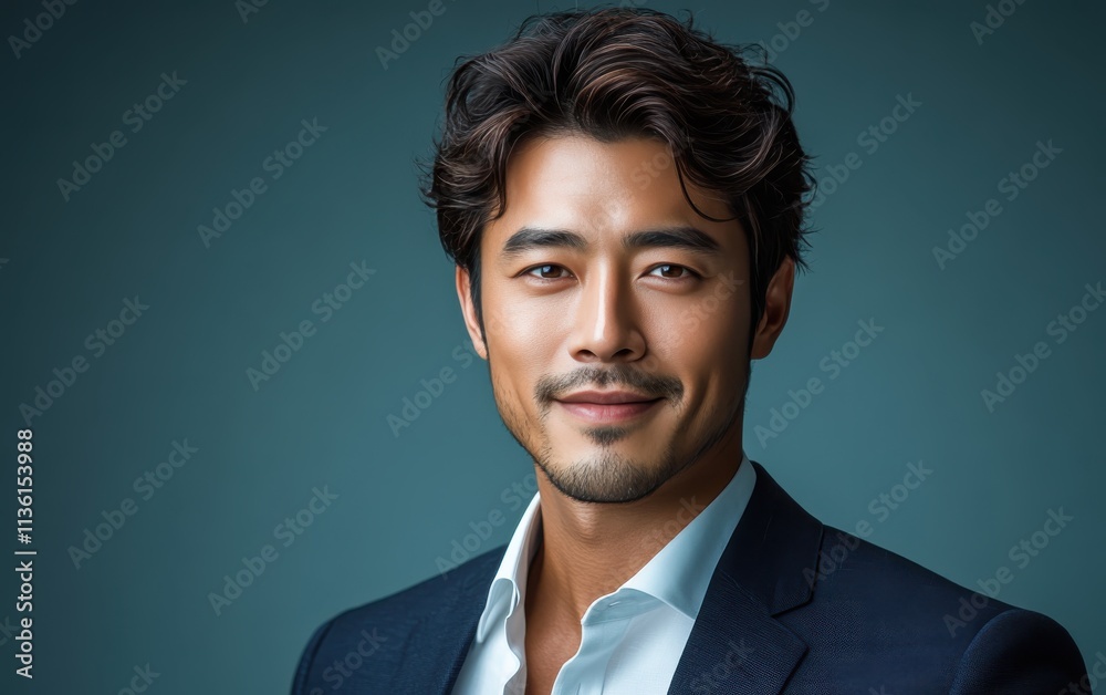 Confident businessman with a suit and a smile in a studio background, He looking at the camera Confident businessman with a suit and a smile in a studio background, He looking at the camera