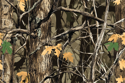 Seamless Real Tree Forest Camouflage Pattern for Tactical and Hunting Gear