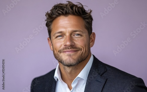 Confident businessman with a suit and a smile in a studio background, He looking at the camera