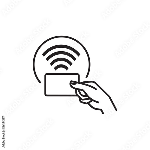 Cardless payment vector icon card less black icon Card in hand and wifi icon