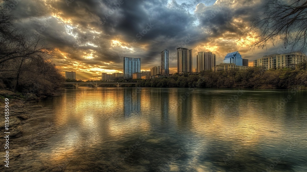 Fototapeta premium Downtown Austin Texas with capital and riverfront