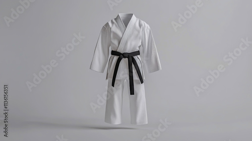 A crisp, white karate uniform displayed on a transparent background  photo