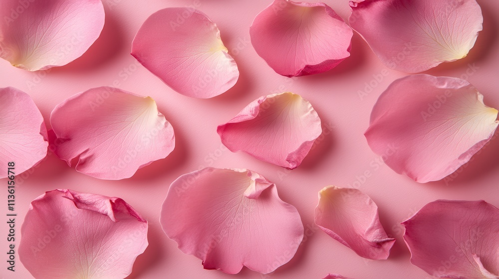 Soft pink rose petals scattered, delicate natural arrangement, vibrant display on pastel background, serene botanical art Soft pink rose petals scattered, delicate natural arrangement, vibrant display on pastel background, serene botanical art