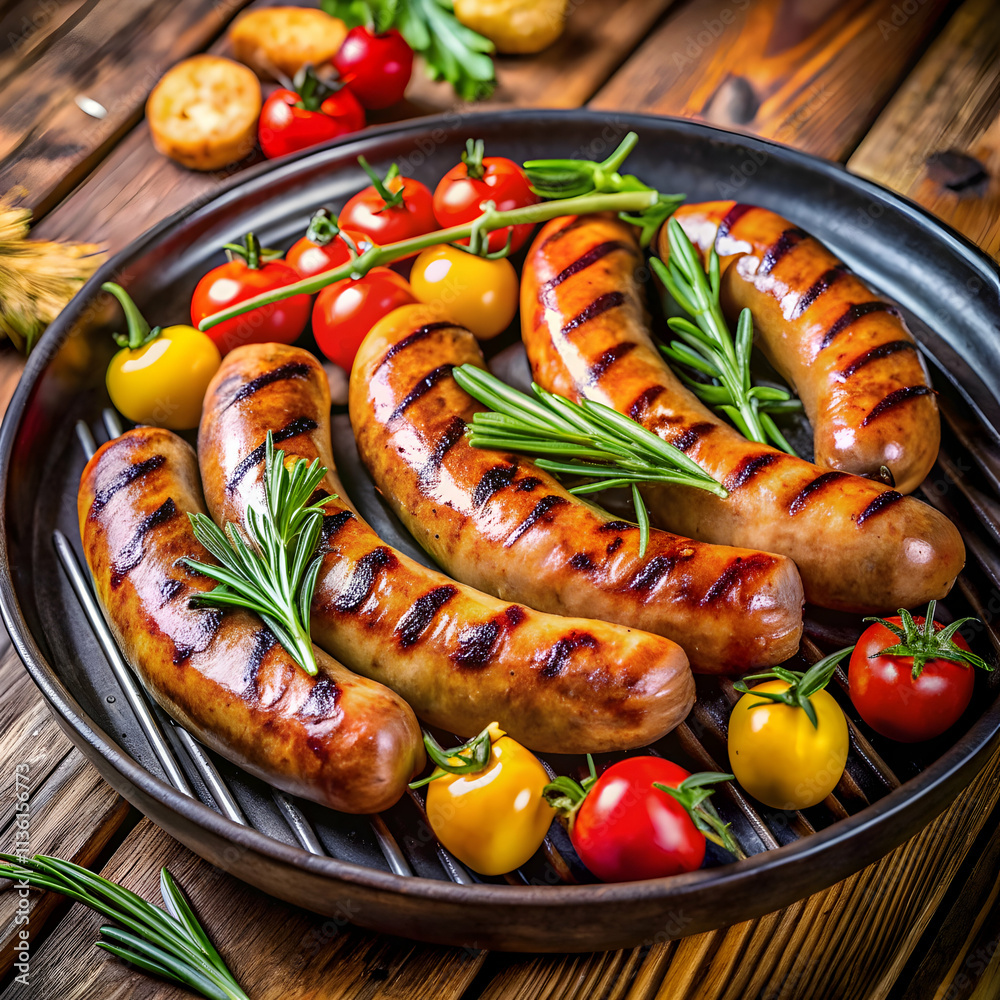 grilled sausage with herbs and vegetables grilled sausage with herbs and vegetables
