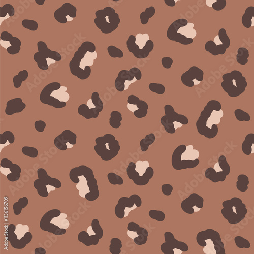 Leopard monochrome seamless pattern. Animal print mocha mouse endless background. Cheetah or panther skin texture repeat cover. Surface pattern design camouflage motif. Vector hand drawn illustration.